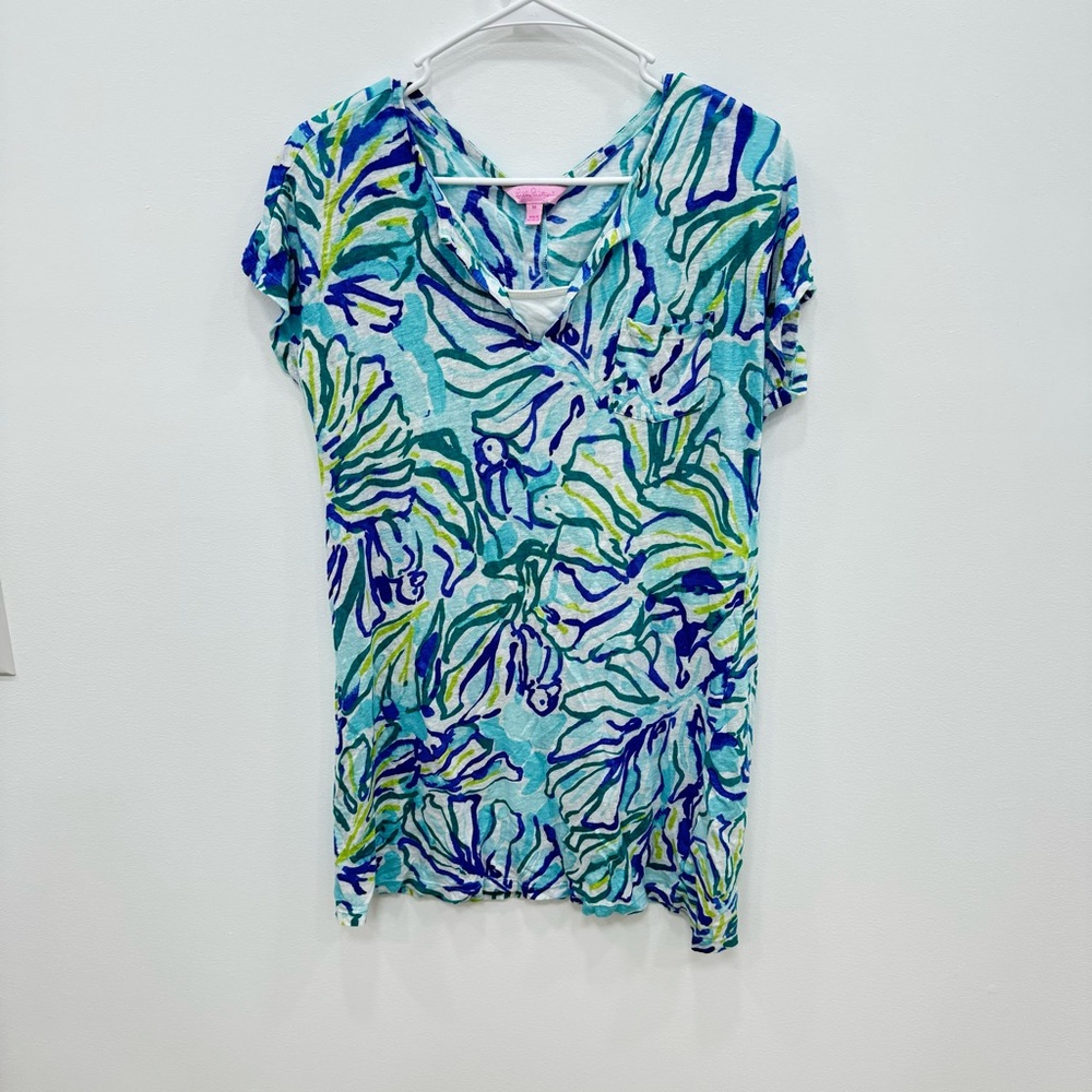 Lilly Pulitzer Duval Dress Pool Blue Stay Cool Linen Size Medium - Picture 2 of 6